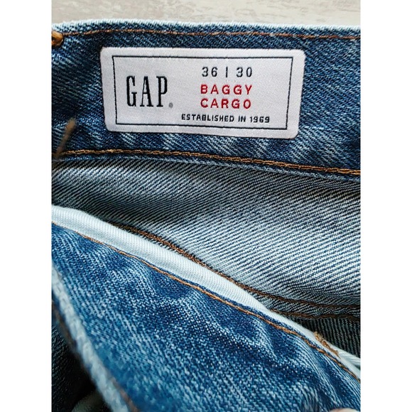 GAP Men's 36x30 Baggy Cargo Carpenter Jean Blue Denim Relaxed Fit NWT $99 - Picture 7 of 11